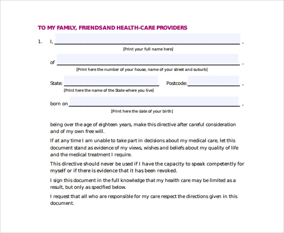 12 Advance Medical Directive Form Templates To Download 