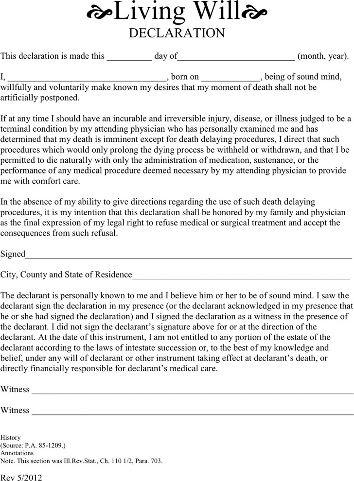 2 Illinois Last Will And Testament Form Free Download Living Will Forms Free Printable