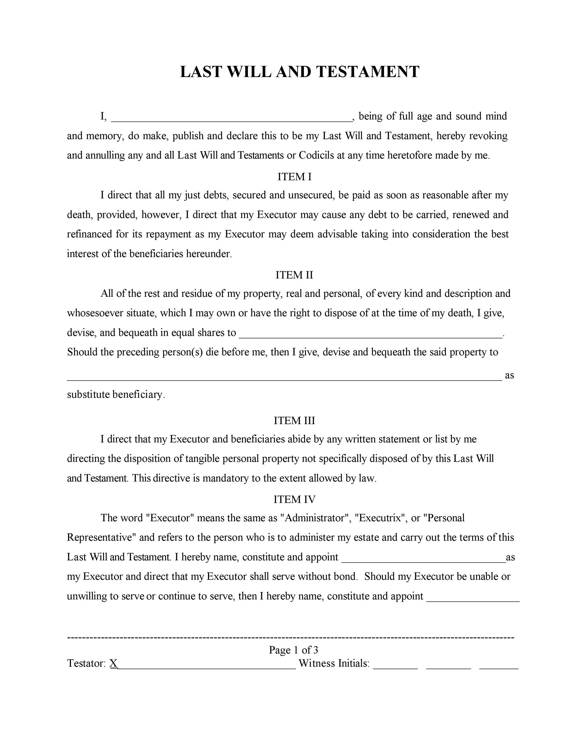 39 Last Will And Testament Forms Templates Template Lab