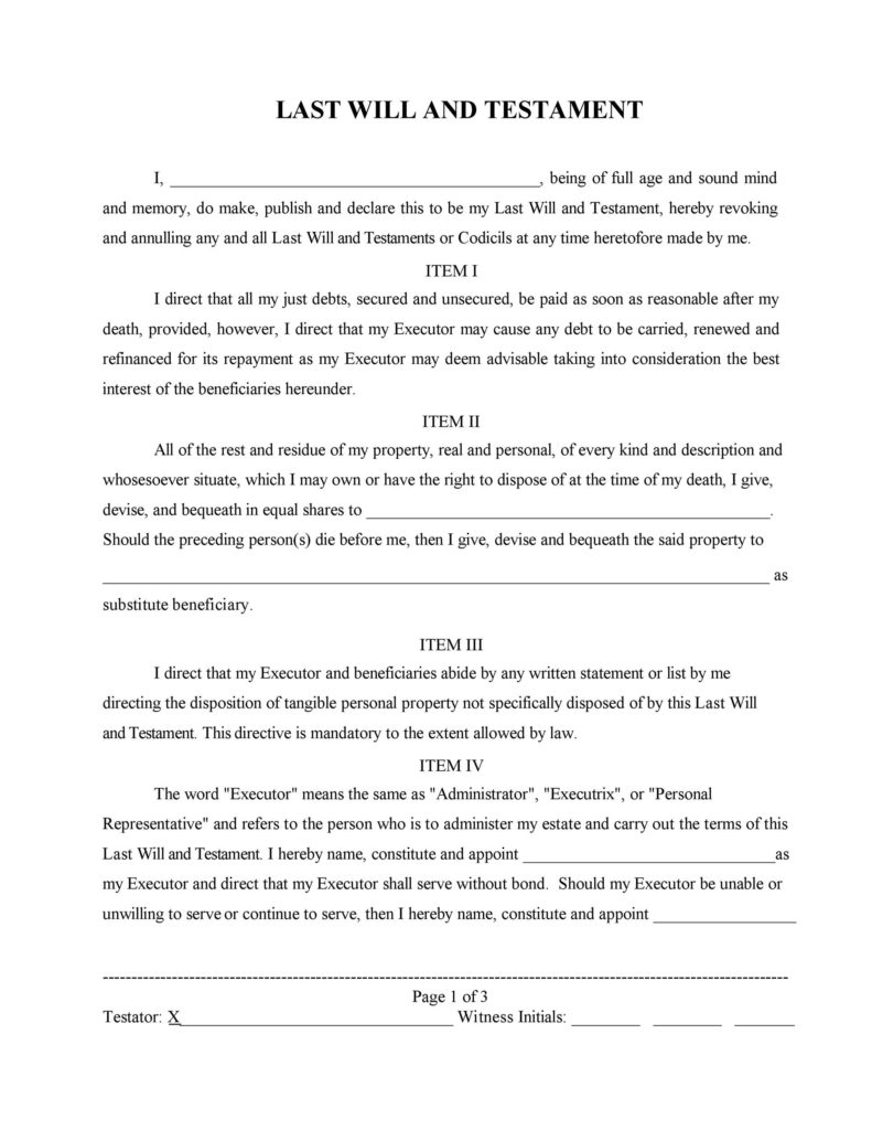 39 Last Will And Testament Forms Templates TemplateLab – Living Will ...