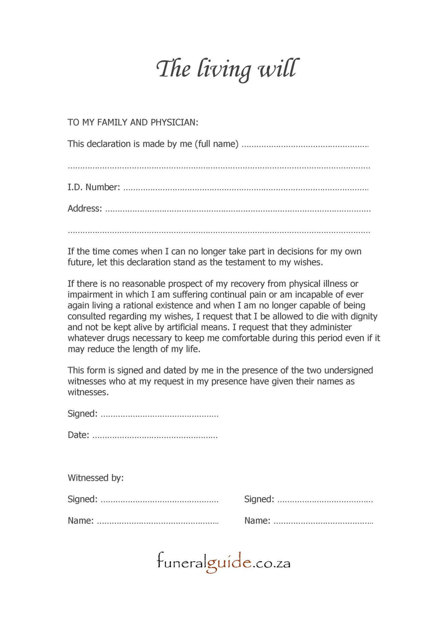 Printable Will Form