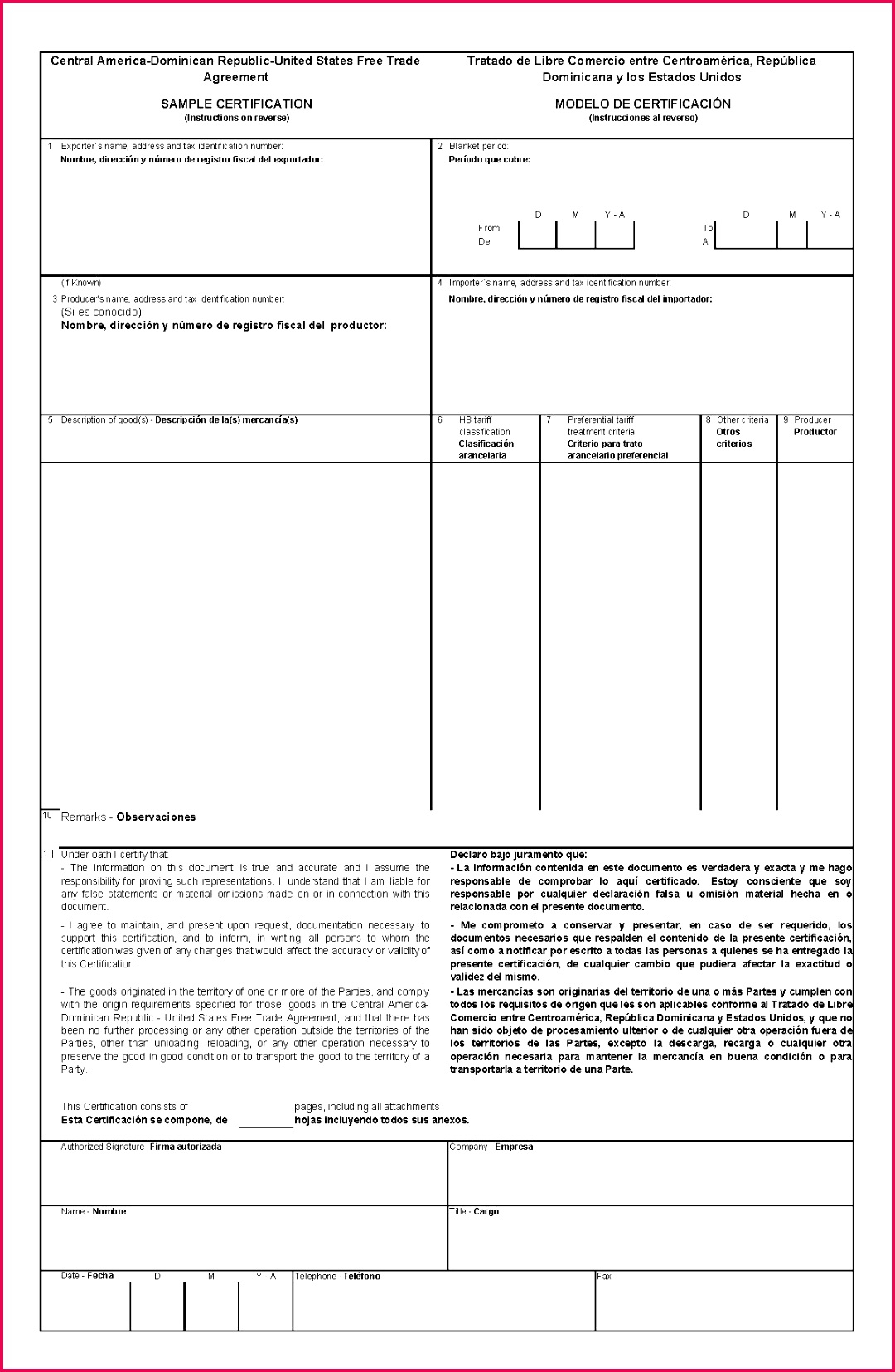 6 Cafta Certificate Of Origin Template 88957 FabTemplatez