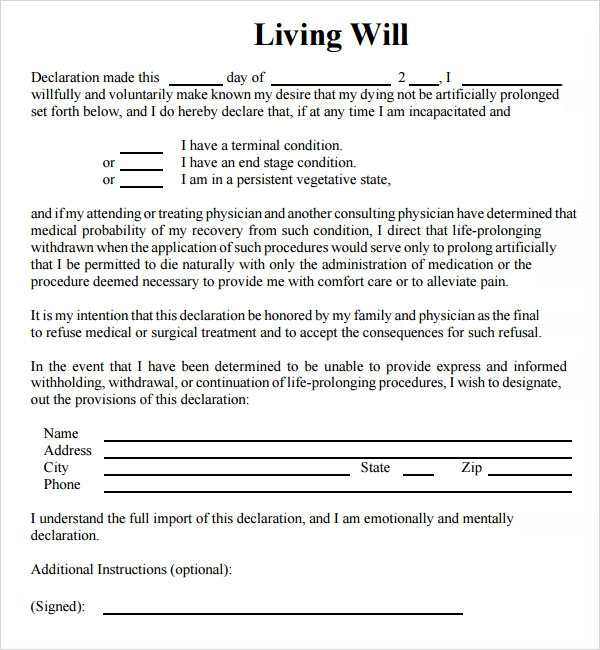 9 Sample Living Wills PDF Sample Templates