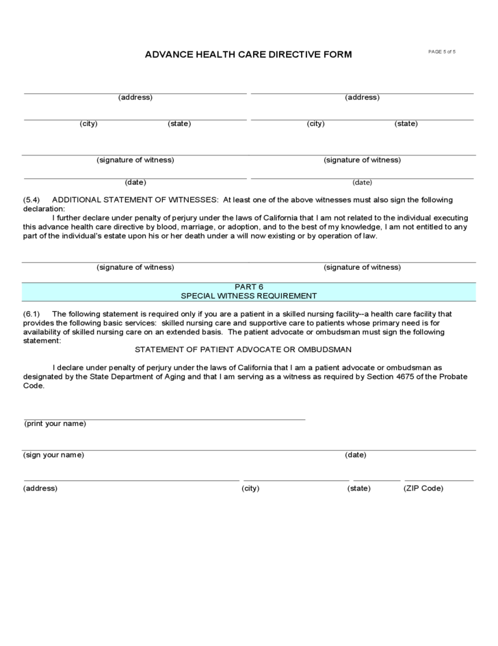 Advance Health Care Directive Form California Free Download