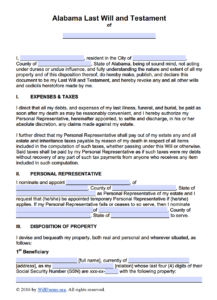Alabama Last Will And Testament Form Will Forms Will Forms