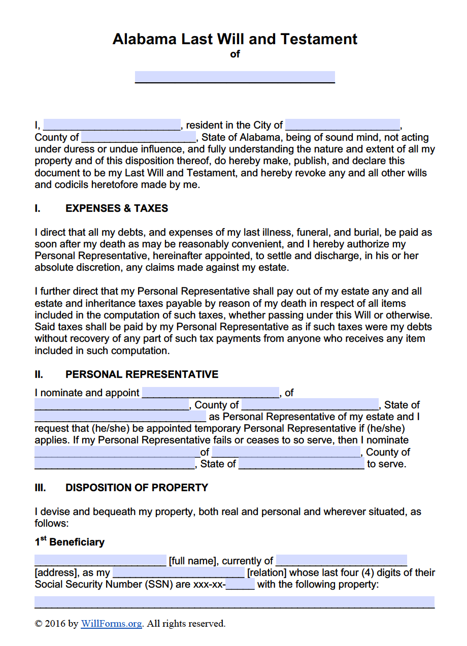 Living Will Template Alabama Living Will Forms Free Printable