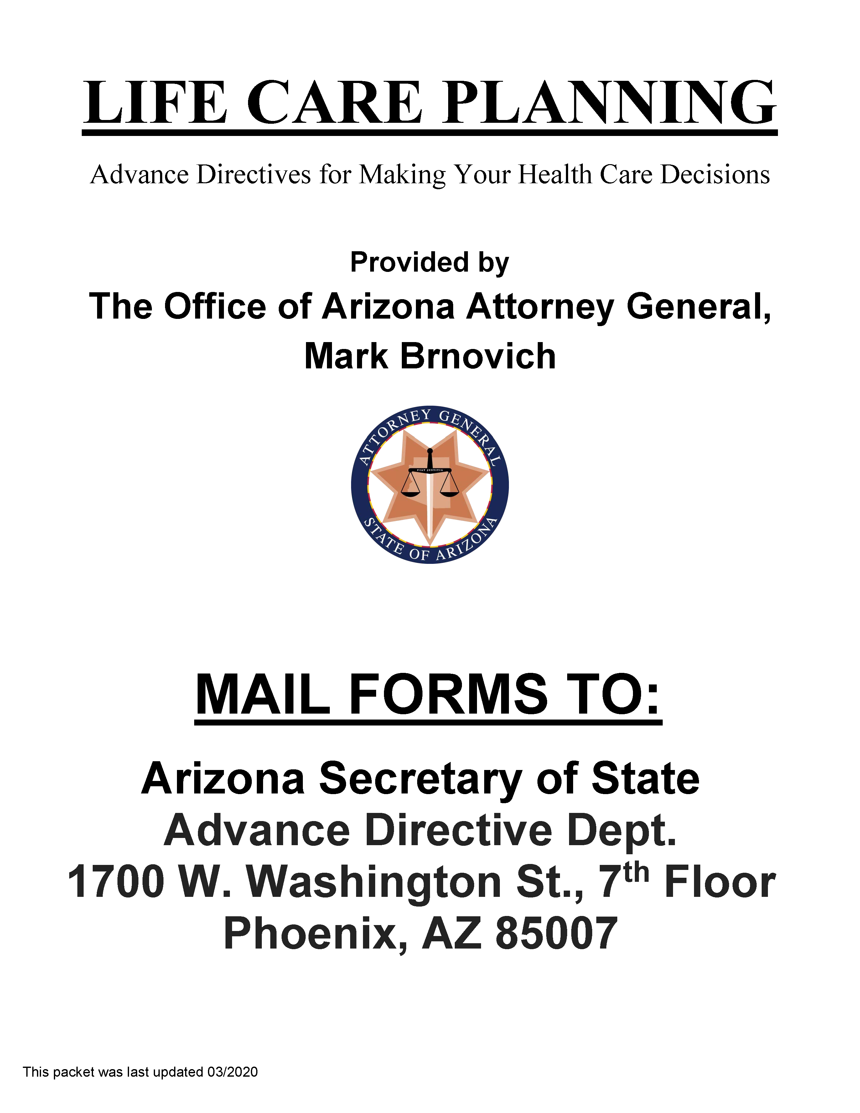 Arizona Living Will Form Free Printable Legal Forms