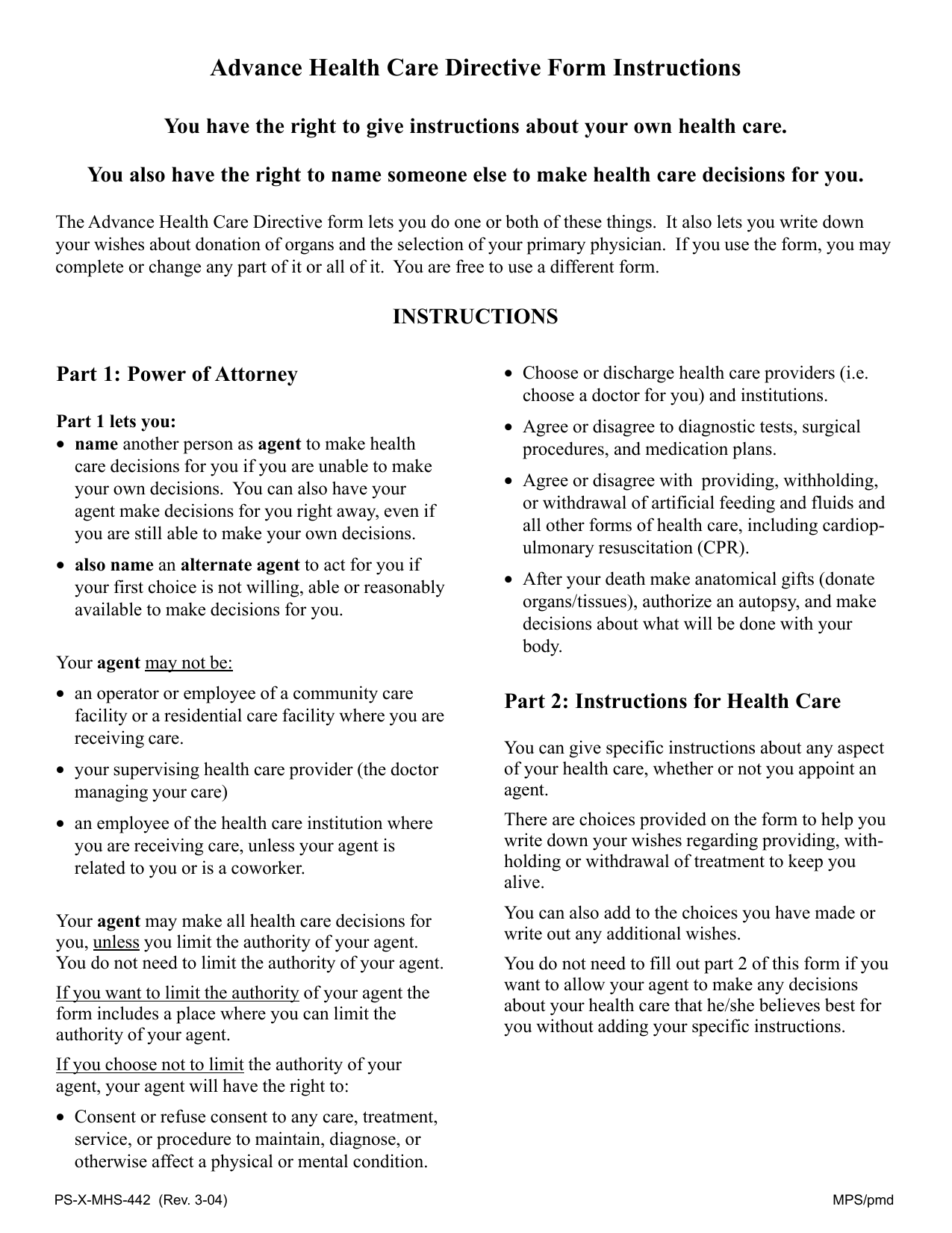 Download California Living Will Form Advance Directive 