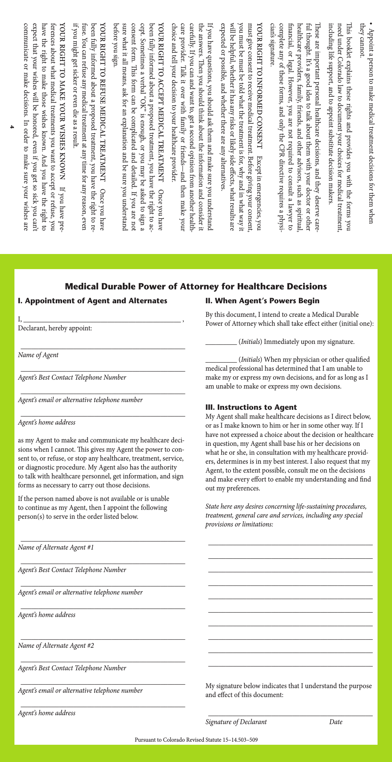 Download Colorado Living Will Form Advance Directive 