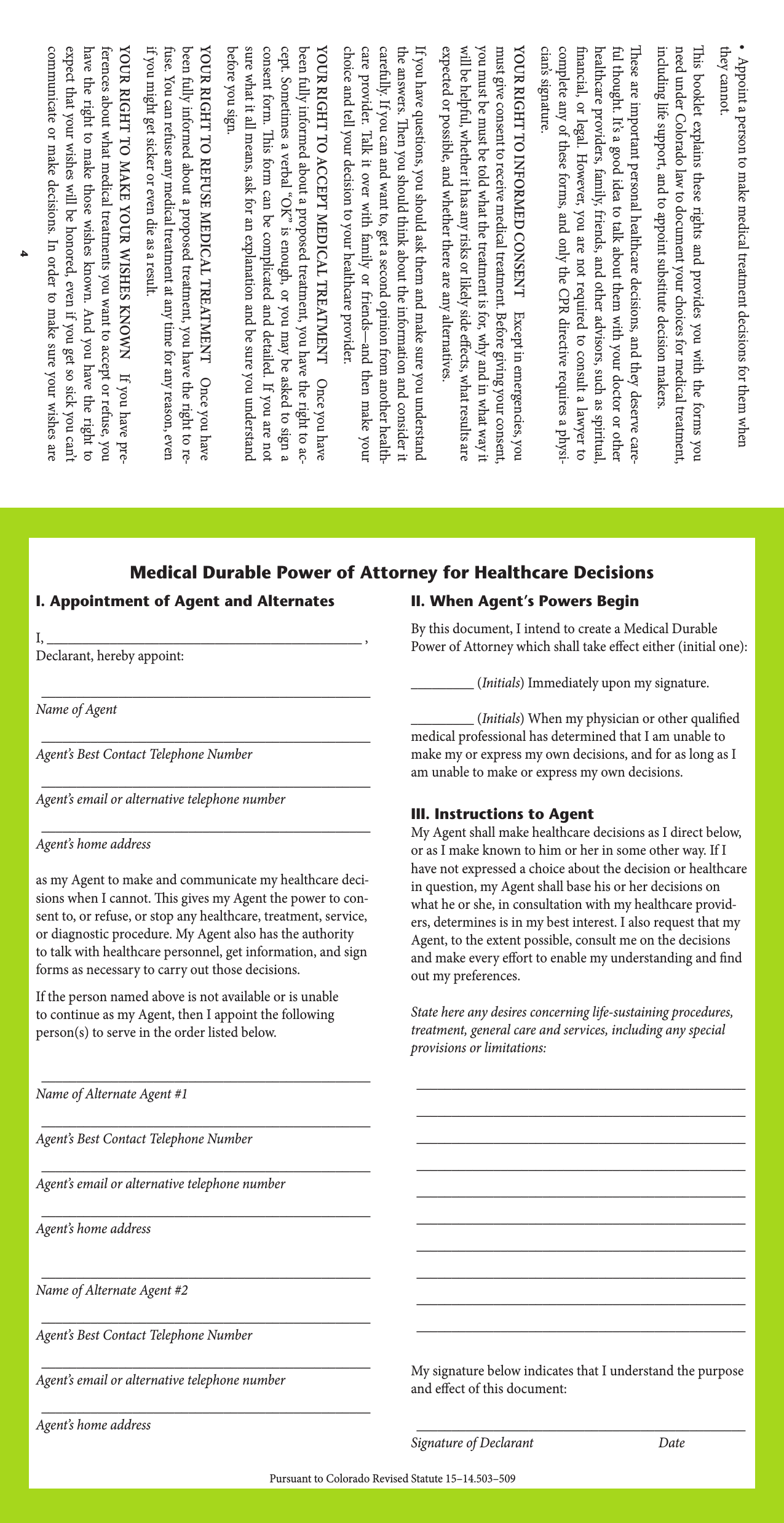 Colorado Living Will Form Fillable PDF Free Printable Living Will 