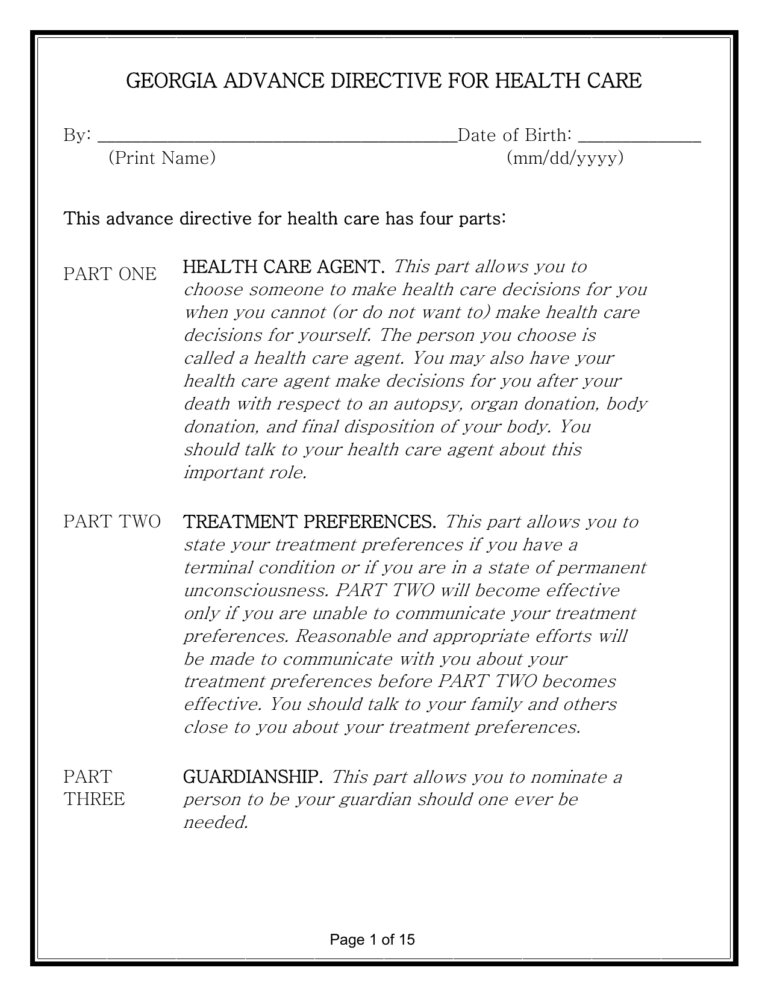 Download Georgia Living Will Form Advance Directive – Living Will Forms ...