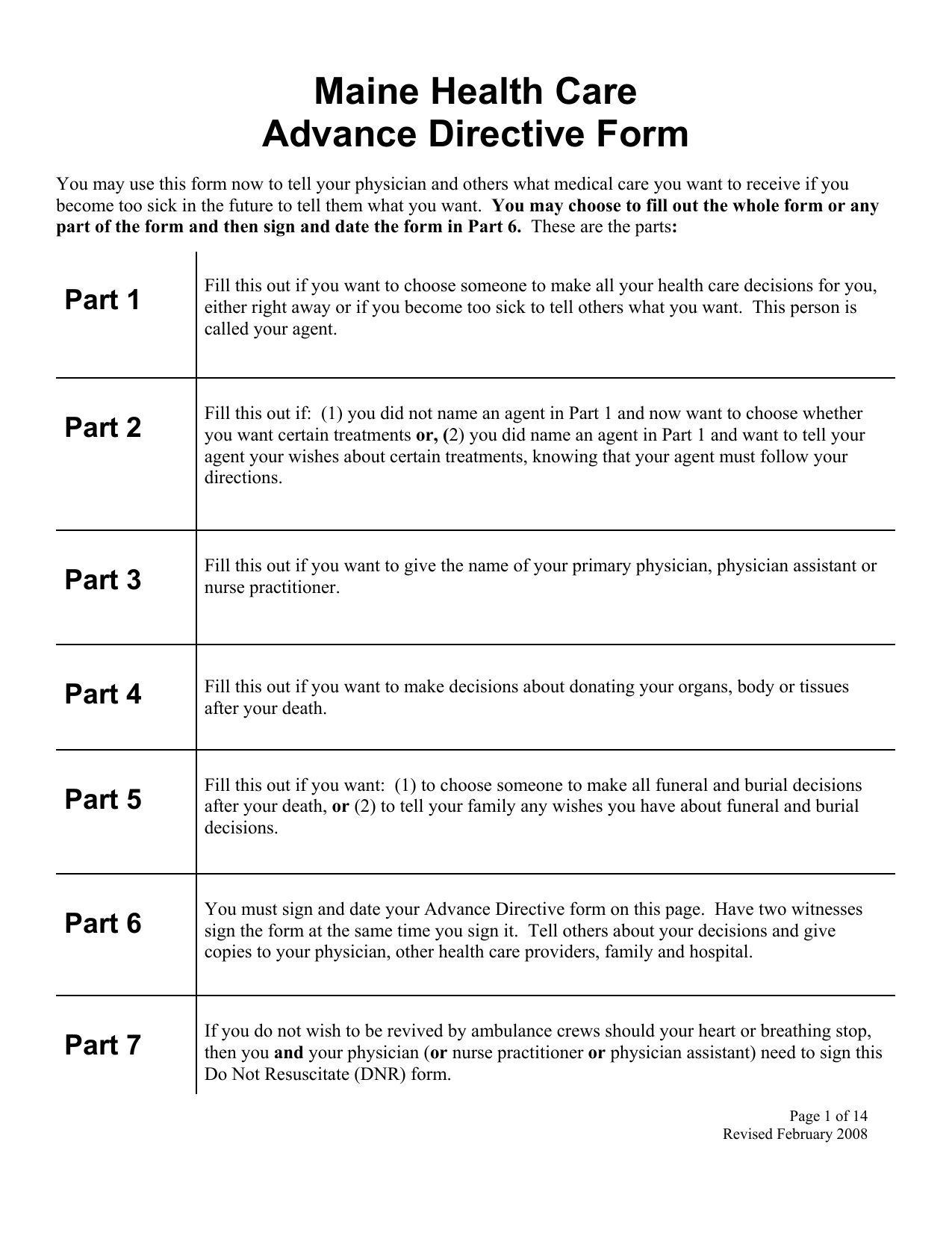 Download Maine Liviing Will Form Advance Directive PDF 