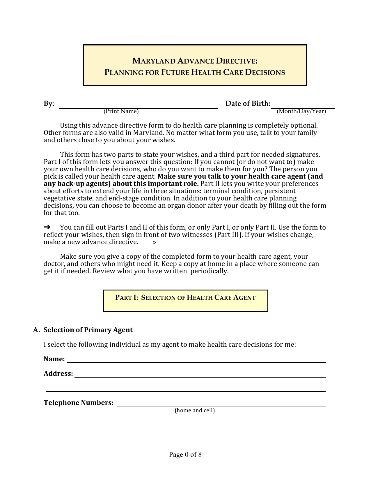 Download Maryland Living Will Form Advance Directive 