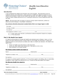 Download Minnesota Living Will Form Advance Directive