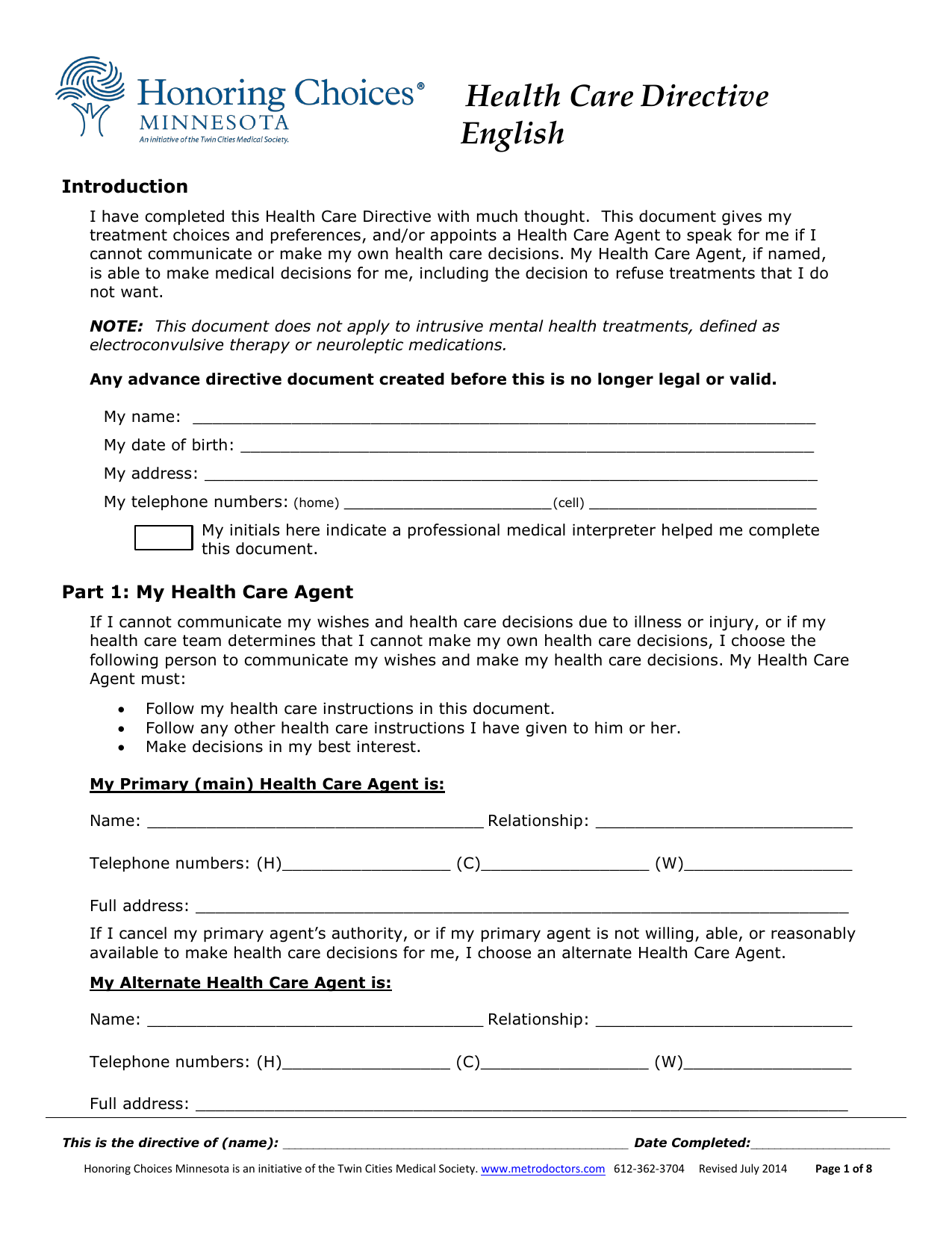 Download Minnesota Living Will Form Advance Directive 