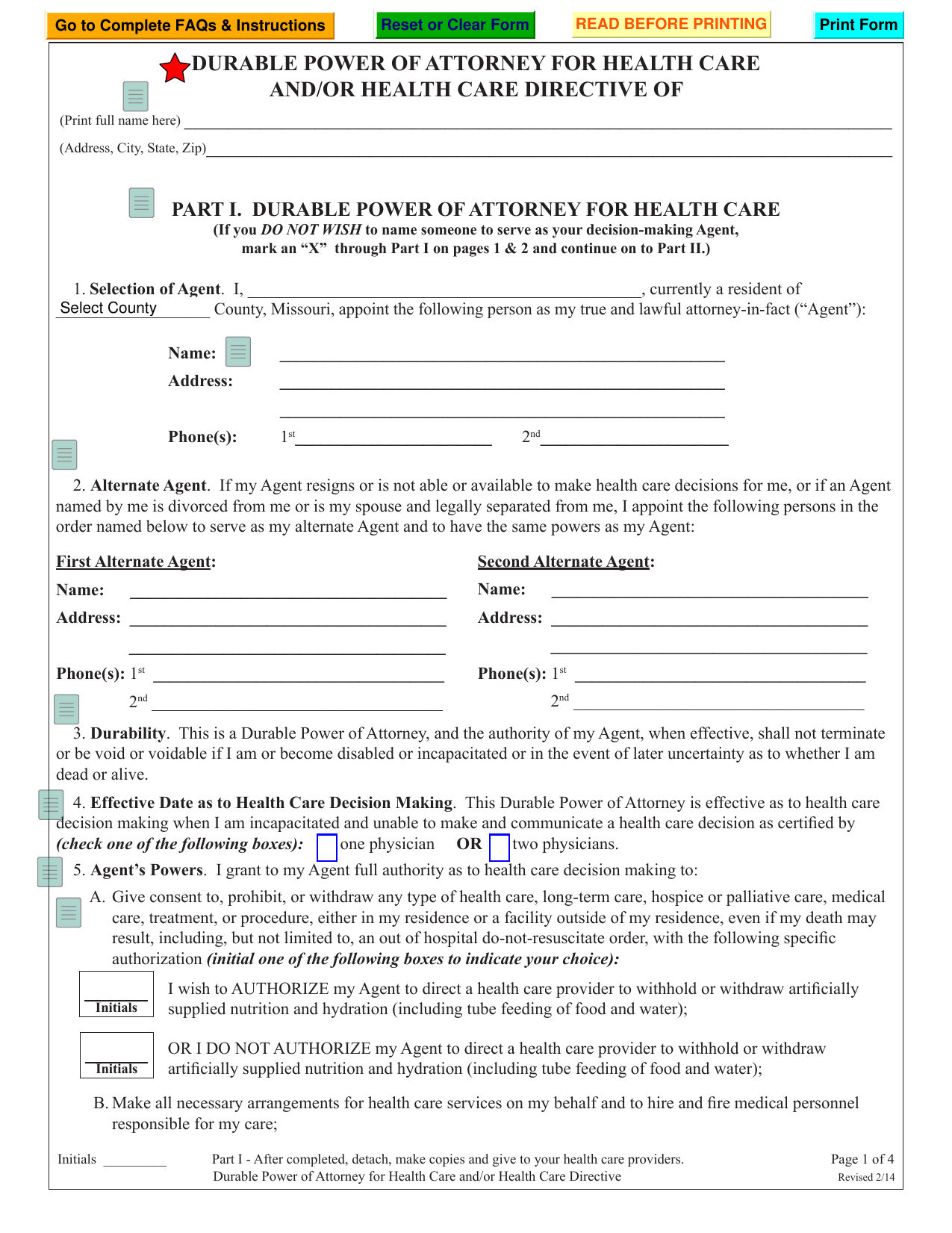 Download Missouri Living Will Form Advance Directive 