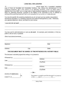Download Nebraska Living Will Form Advance Directive