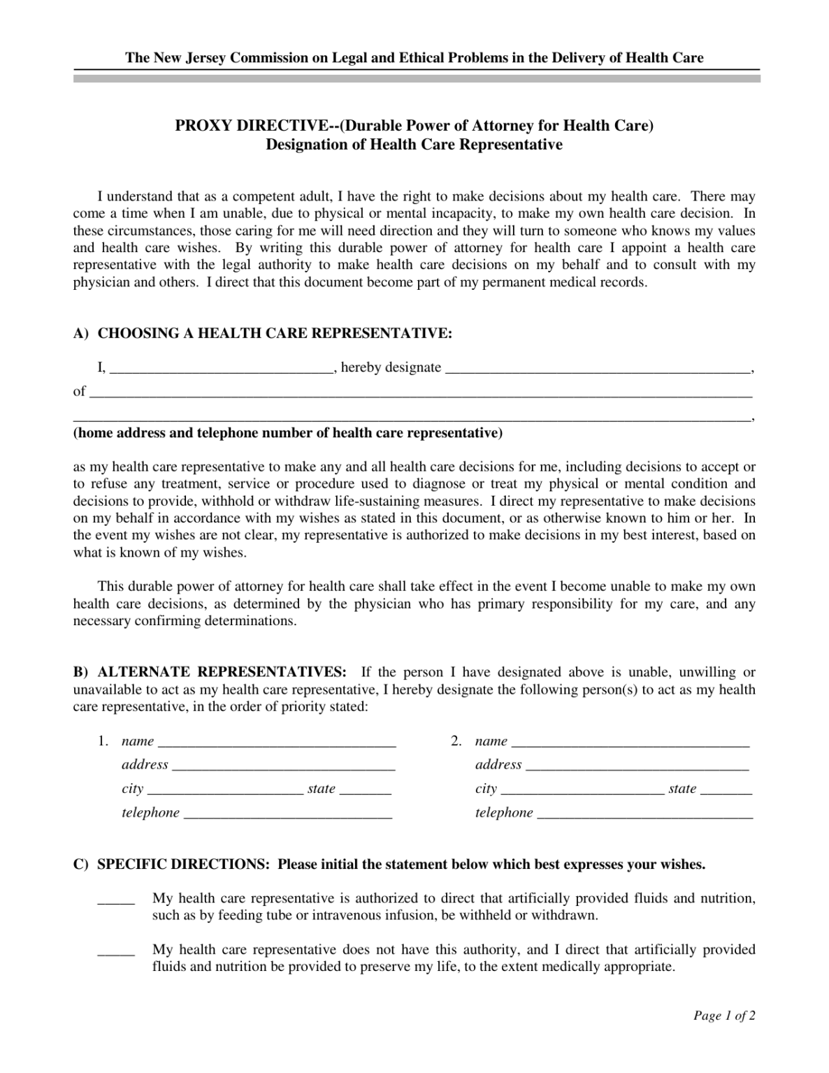 Download New Jersey Living Will Form Advance Directive Living Will Forms Free Printable