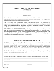 Download New Mexico Living Will Form Advance Directive