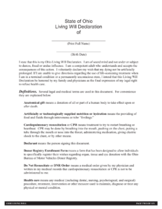 Download Ohio Living Will Form Advance Directive PDF