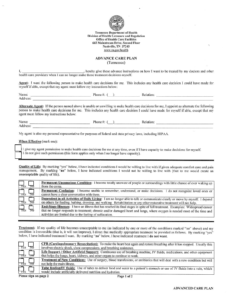 Download Tennessee Living Will Form Advance Directive