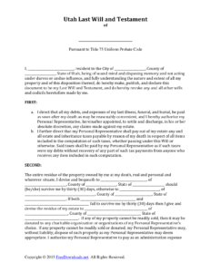 Download Utah Last Will And Testament Form PDF RTF