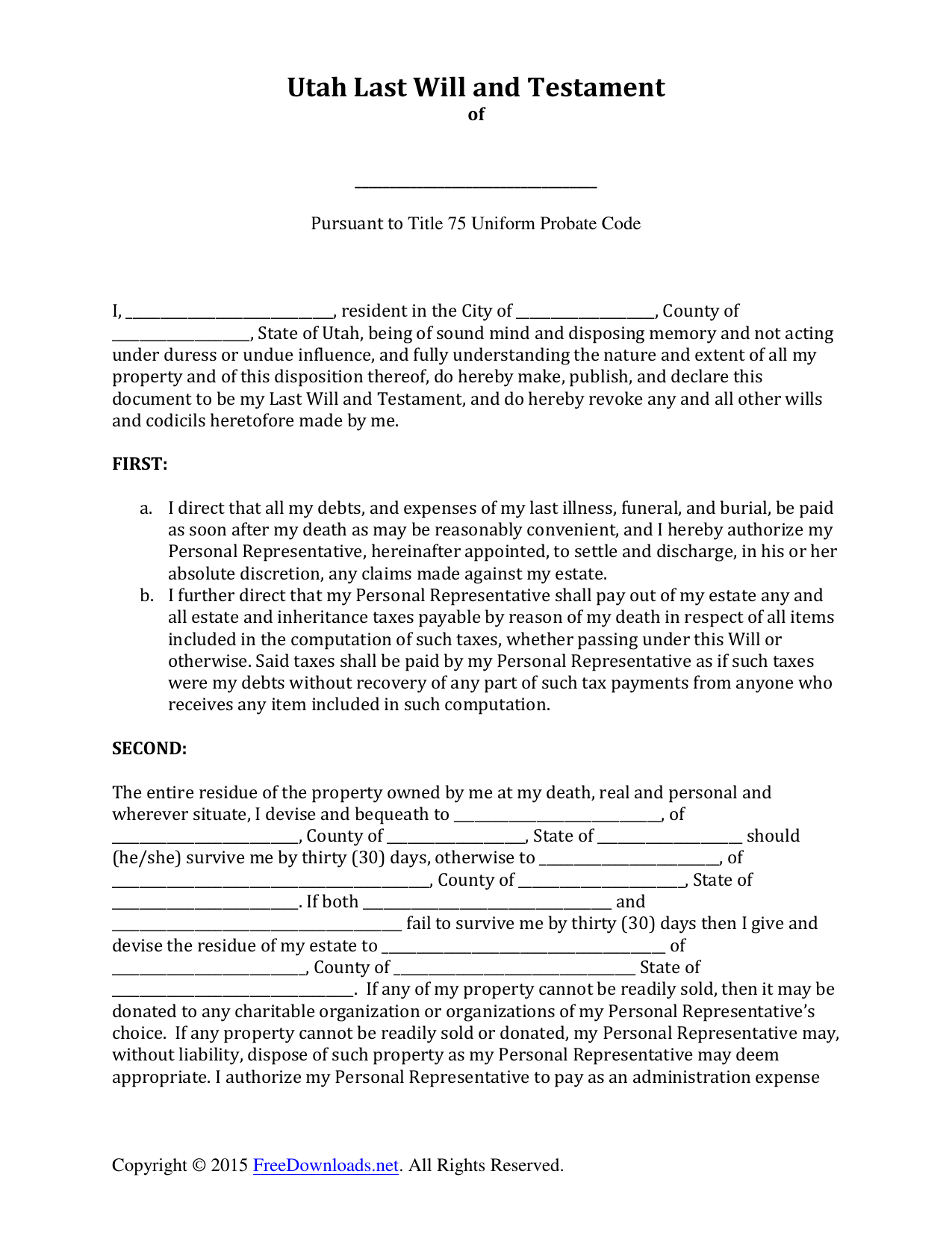 Download Utah Last Will And Testament Form PDF RTF Living Will Forms