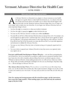 Download Vermont Living Will Form Advance Directive