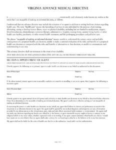 Download Virginia Living Will Form Advance Directive