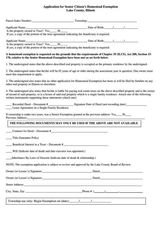 Fillable Application For Senior Citizen S Homestead 