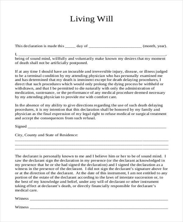 FREE 11 Sample Will Forms In PDF MS Word – Living Will Forms Free Printable