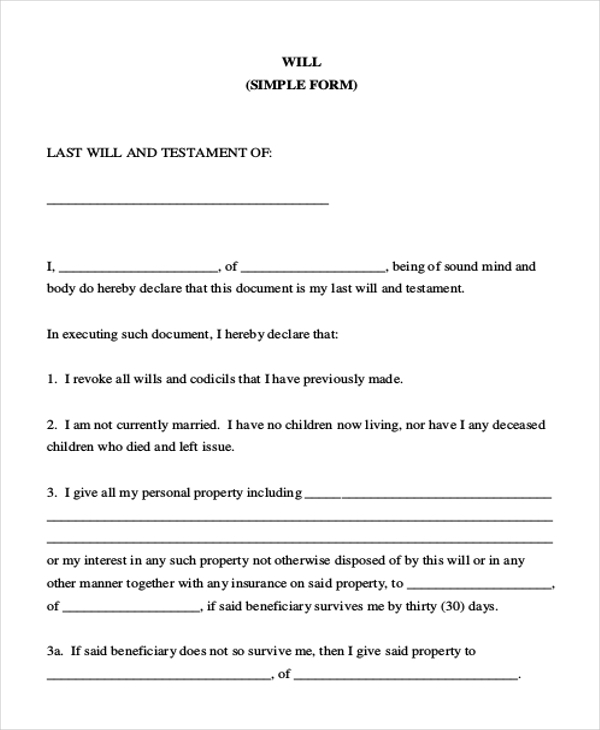 Printable Template For A Will