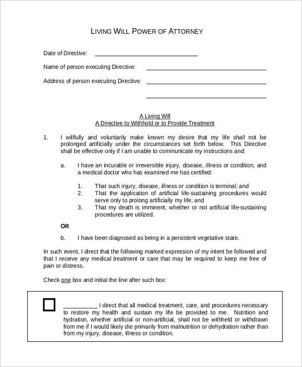 Living Will Power Of Attorney Forms Living Will Forms Free Printable 