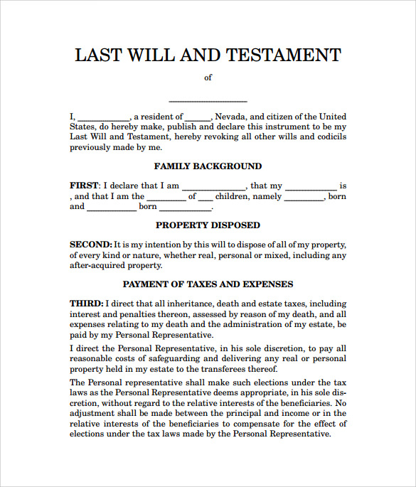FREE 7 Sample Last Will And Testament Forms In MS Word PDF