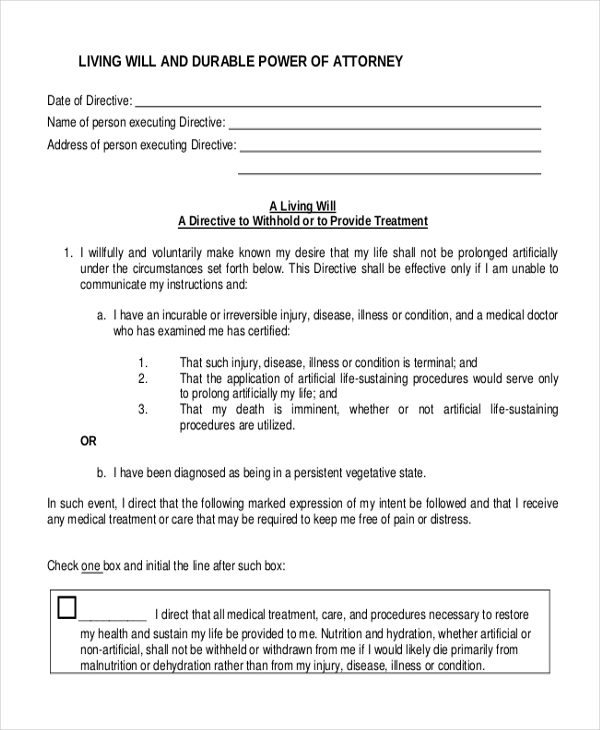 Living Will And Power Of Attorney Forms - Living Will Forms Free Printable