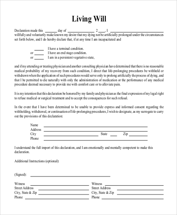 Free Printable File Printable Living Will Forms