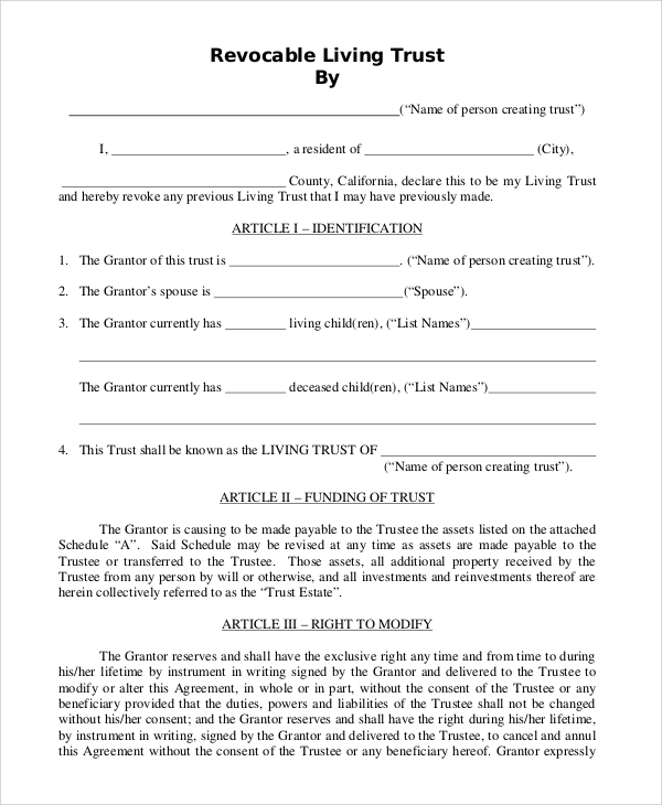 Printable Living Trust Forms Printable Forms Free Online