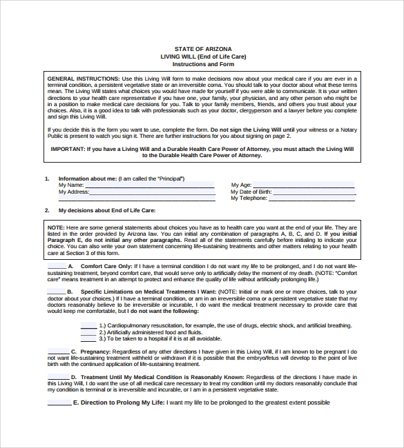 Living Will Template Printable Living Will Forms Free Printable 9310