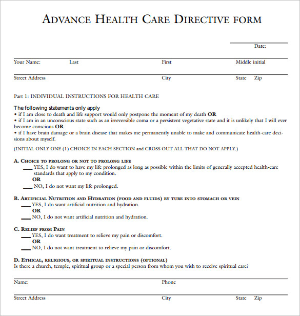 Blank Printable Advanced Directives Form Living Will Forms Free Printable