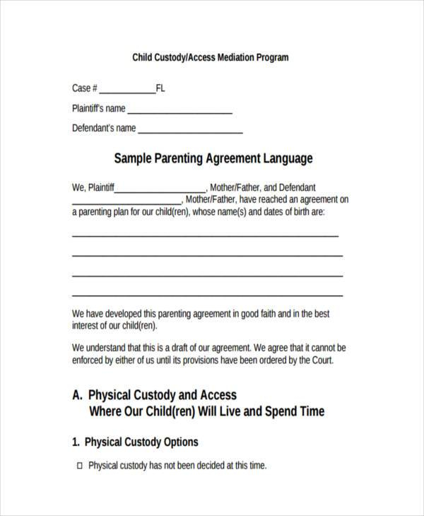 FREE 9 Custody Agreement Forms In PDF MS Word