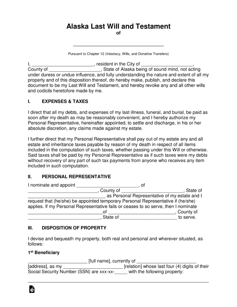 Free Alaska Last Will And Testament Template PDF Word 