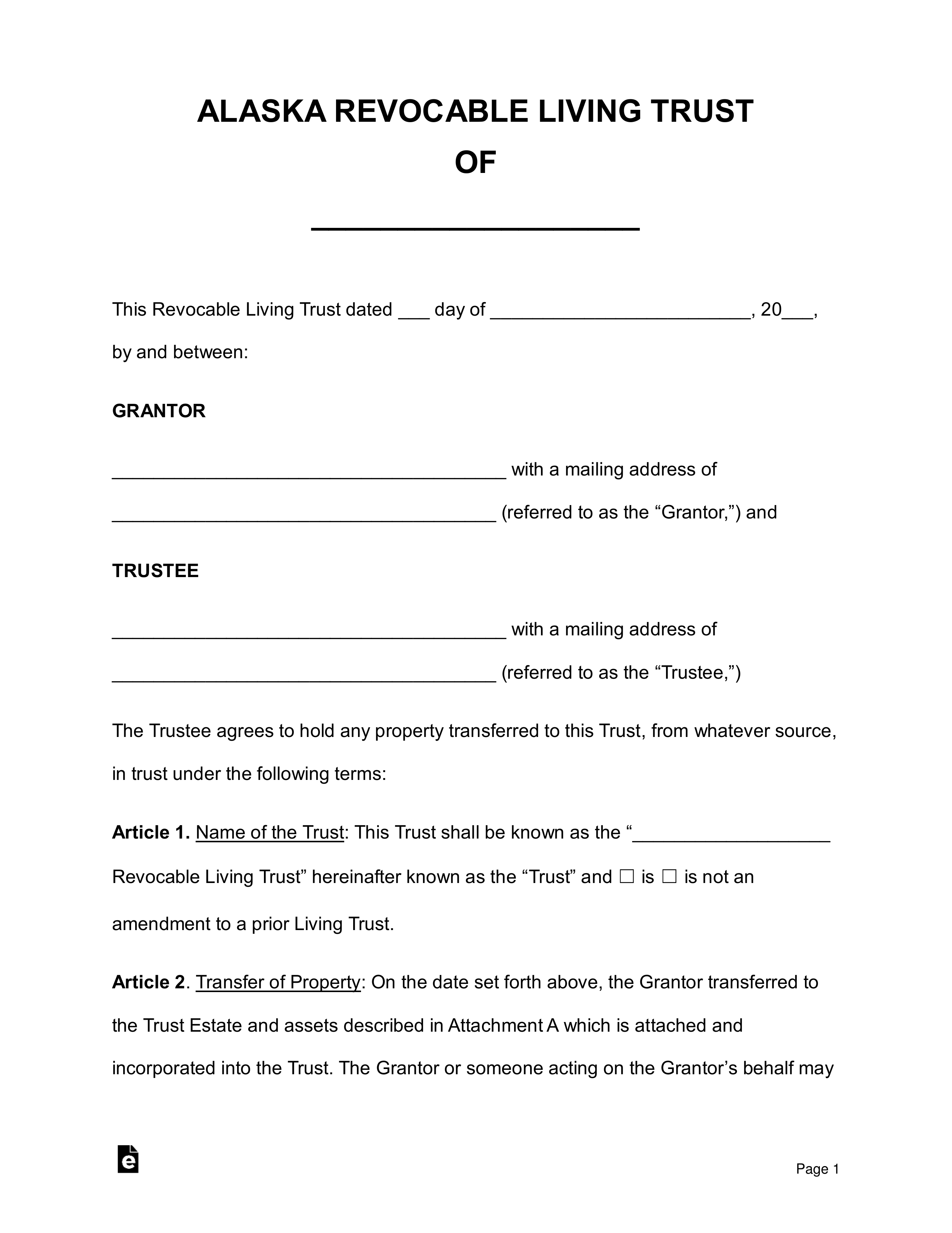 Free Alaska Revocable Living Trust Form PDF Word EForms