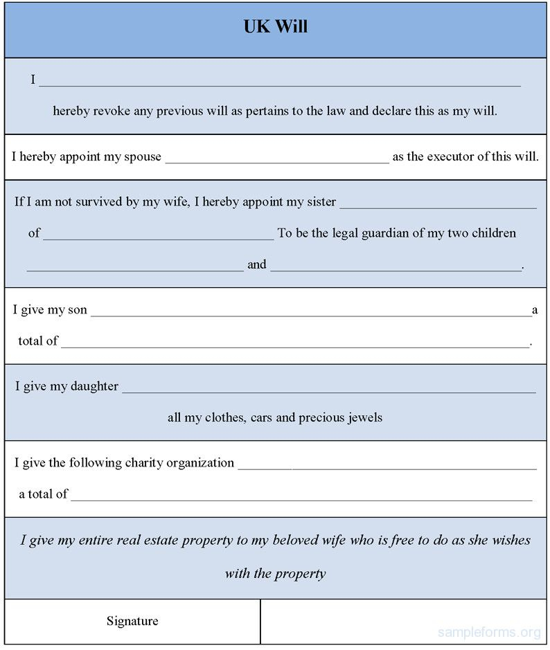 Free Download Will Form Uk Will Form Sample Forms In 2020 