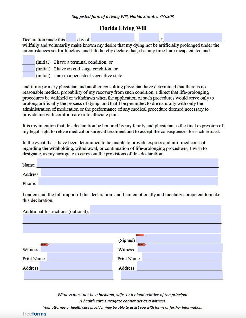 how to set up a living will in florida