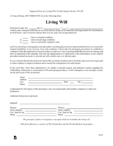 Free Florida Living Will Form PDF EForms