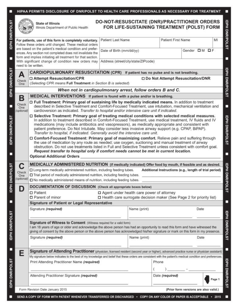 Printable Do Not Resuscitate Form Illinois Printable Forms Free Online