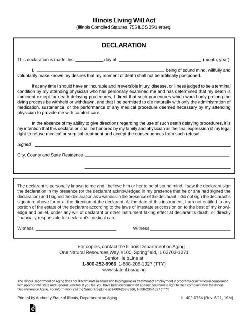 Free Printable Simple Will Forms Illinois