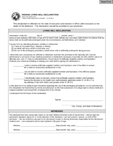 Free Indiana Living Will Declaration Form 55316 Word