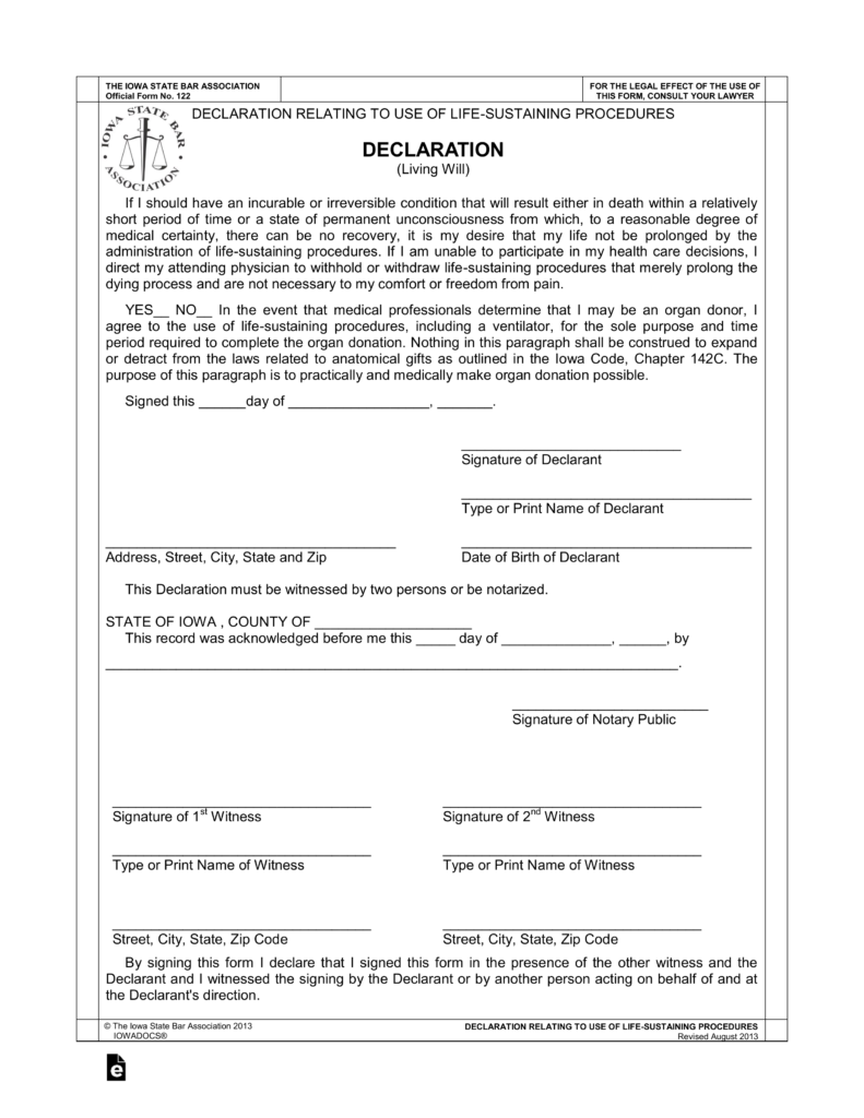 Free Iowa Living Will Declaration PDF EForms Living Will Forms Free