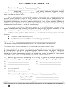 Free Kansas Living Will Declaration Form PDF EForms